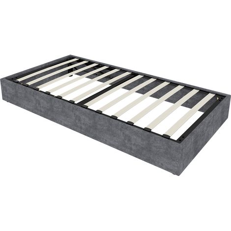 Lit coffre 90 x 200 cm gris en velours, avec vérins à gaz, sans tête de lit ni matelas - MODENUIT (1/5)