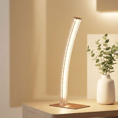 LED Tischleuchte Bogenleuchte Nachttischlampe kupfer Leseleuchte Wohnzimmer, 1x 5W 360lm 3000K, LxH 15x 37 cm