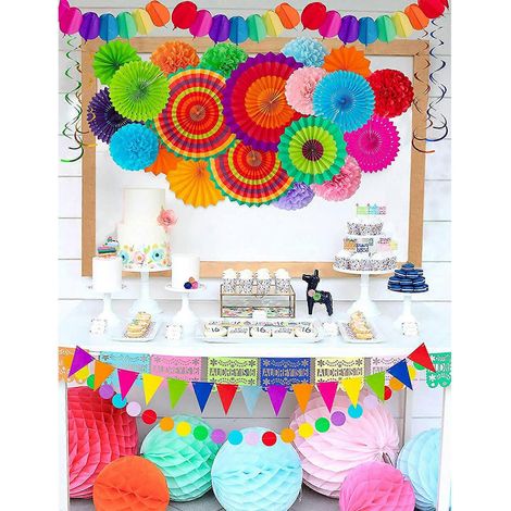 Lot de 35 éventails en papier décoratifs pour Noël, Halloween, anniversaire, remise de diplômes et naissance. (1/4)