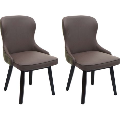 Set 2x sedie poltroncine sala pranzo HHG-713 86x53x53cm legno tessuto verde scuro e grigio