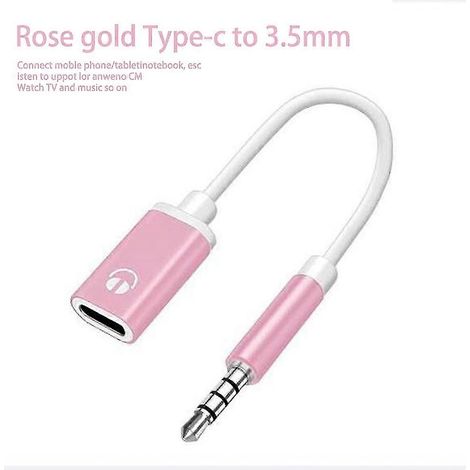 Adaptateur casque (rose) 3,5 mm mâle vers USB-C femelle, plat et rond, interface analogique, S5J7 (1/5)
