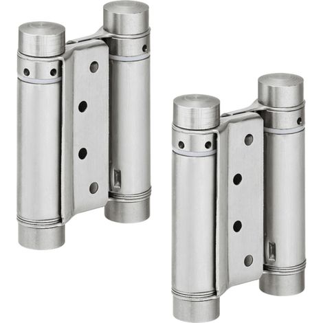 1x Paire Paumelle de Porte Va et Vient 180° Ressort Double Action Porte à Recouvrement jusqu'à 15 kg Charnière Saloon Western, Acier nickelé (1/3)