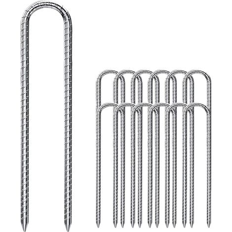 (12 Stück, 30 cm) U-förmige Bodenanker, verzinkte Stahl-Zeltanker, Trampolinnägel, Haken zur Befestigung von Zäunen (1/5)