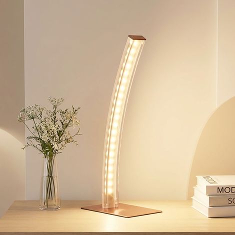 LED Tischleuchte Bogenleuchte Nachttischlampe kupfer Leseleuchte Wohnzimmer, 1x 5W 360lm 3000K, LxH 15x 37 cm