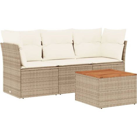 Maison Exclusive - Set Divano da Giardino 4 pz con Cuscini Beige in Polyrattan (1/3)