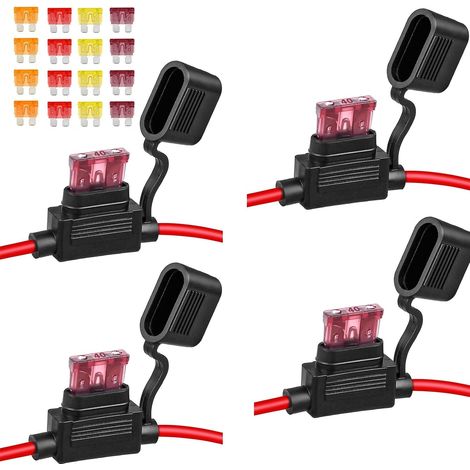 Lot de 4 porte-fusibles en ligne 12 AWG, fil marin en cuivre étamé avec 16 fusibles à lame standard ATC/ATO, porte-fusible automobile pour voiture, camion, VTT, bateau, moto (4 de chaque : 5 A, 20 A (1/5)