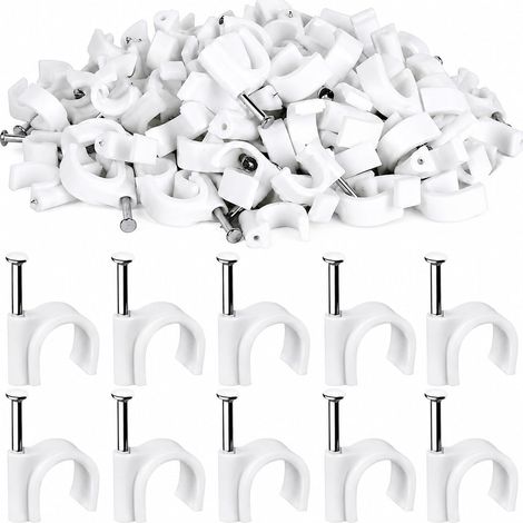 Cavalier Cable Electrique 100 Pièces Blanc 8Mm, Clips Rectangulaires Avec Clous Pour Fixation Câbles Muraux (1/5)