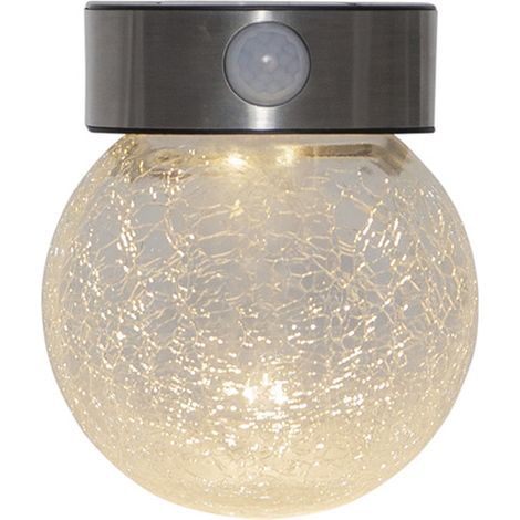 Star Trading Lanterne solaire Glory, applique murale, boule, capteur de crépuscule, capteur de mouvement, blanc chaud, extérieur, 14,5 cm