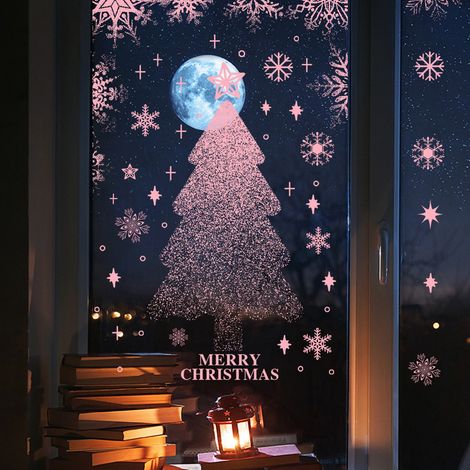 Sticker Fenêtre - Décoration Arbre De Noël - Adhésif Statique Pour Vitre En PVC - Décalcomanies Décrochables Pour Intérieur - Lot De 1 (1/5)
