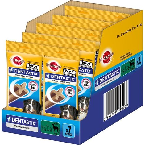 Multipack da 10 confezioni di pedigree dentastix per cani di grande taglia 7 sticks ciascuna