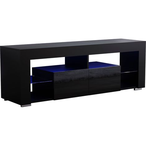 Luna LED TV Cabinet Stand 2 Drawer Modern High Gloss Cabinet Unit, Black