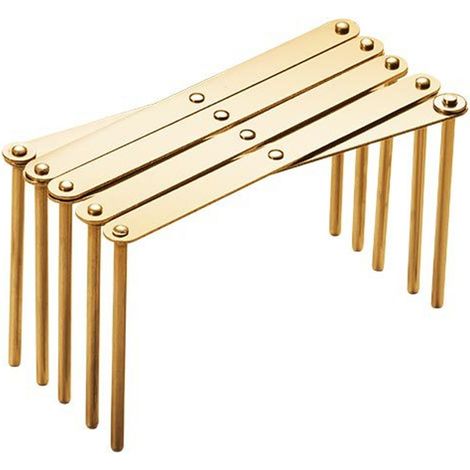 Lot de 2 supports à assiettes en acier inoxydable doré, réglables et extensibles, avec rangement latéral pour couvercles de casseroles. (1/5)