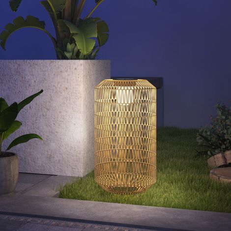 Outsunny Lampadaire Solaire Extérieur en Résine Tressée - Sans Fil Rechargeable avec Capteur de Lumière, Ø30x55cm, Jaune