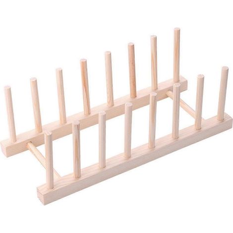 Égouttoir à vaisselle, égouttoir à assiettes, égouttoir à planches à découper en bois, présentoir à couvercles d'assiettes en bois - FFY (1/4)