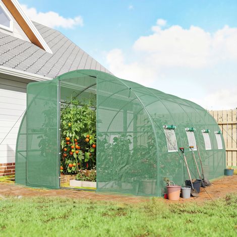 Serre tunnel de jardin 12m². serre de jardin tunnel 295x400x200cm porte et 8 fenêtres. bâche PE 140 g/m² vert (1/5)