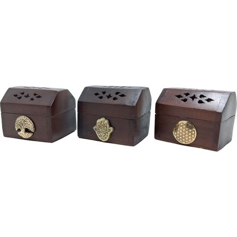 Caja portaincienso de conos de madera oscura 8 cm, 3 diseños (1/5)
