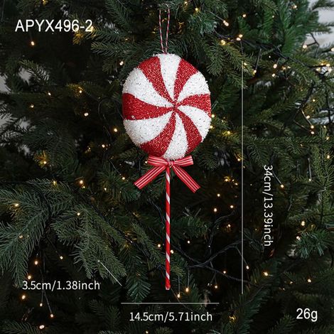 Suspension sucre Noël-34 cm-Rouge-Convient pour les arbres de Noël, les rideaux, les balcons, les chambres d'enfants (1/2)