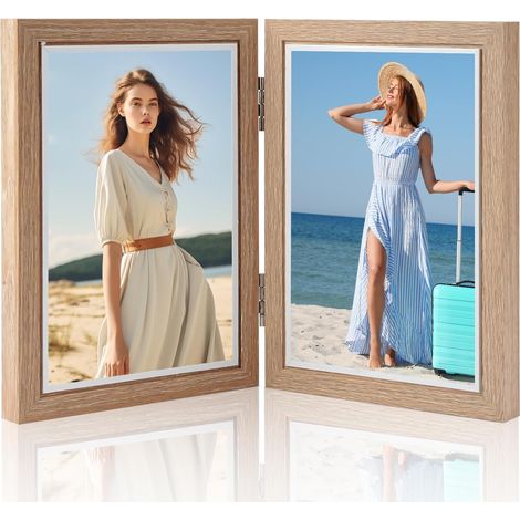 Cadre photo pliable double face en bois 10 x 15 cm Pour bureau, famille, mariage, cadeaux (1/5)