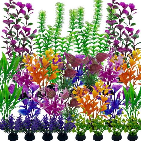 Plantes Artificielles d'Aquarium Décorations Plastique pour Aquarium et Poisson Lot de Accessoires Décoratifs Grand Moyen Petit Vert Violet Orange (1/5)