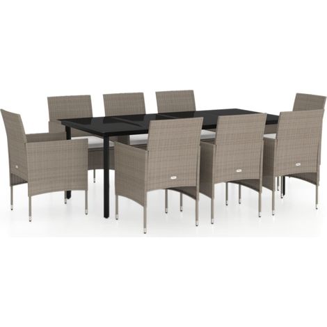 Conjunto de comedor de jardín con cojines para exterior 9 piezas beige/negro 020014183