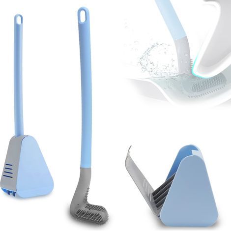 Nouveau Manche Long Brosse Toilette Golf, Brosse et Support en Silicone à 360 Degrés, Brosse Nettoyante Flexible pour Le Nettoyage, Brosse de Toilette Murale pour La Maison (Bleu) (1/4)