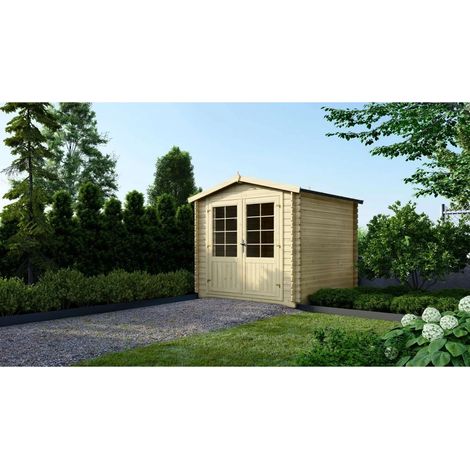 Altanka – Abri de jardin en bois 6.25m² – Dimensions 2.5x2.5m – Épaisseur 28mm – Type de bois sapin – Double porte vitrée en plexiglas (1/5)