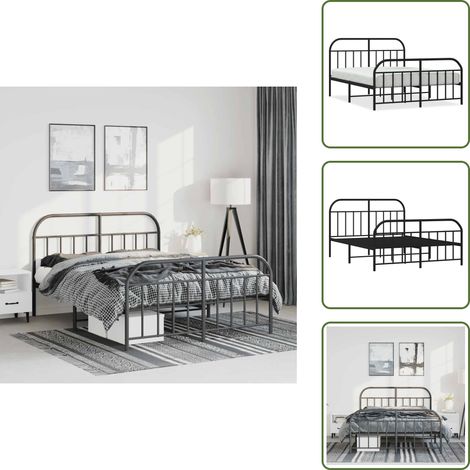 The Living Store Cadre de lit métal sans matelas avec pied de lit noir 150x200cm - Cadre de lit (1/5)