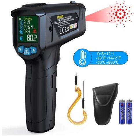 Thermomètre Infrarouge, Pistolet de Température Infrarouge Numérique sans Contact Laser, -50℃ 800℃ avec Émissivité Réglable, Pour Le Barbecue, La Voiture et L'industrie (pas pour l'homme) (1/5)