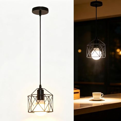 Retro-Pendelleuchte für den Esstisch, schwarze Hängelampe, einflammige E27-Deckenleuchte mit Metallschirm – Geeignet für Wohnzimmer, Küche, Schlafzimmer und Cafés (1/5)