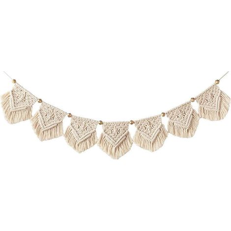 - Macramé Murale Tapisserie Bannière Frange Guirlande Décoration Murale tissée en Coton pour Le Salon Chambre à Coucher décoration de fête de Mariage, 7.5 W x 39.3 L (1/5)