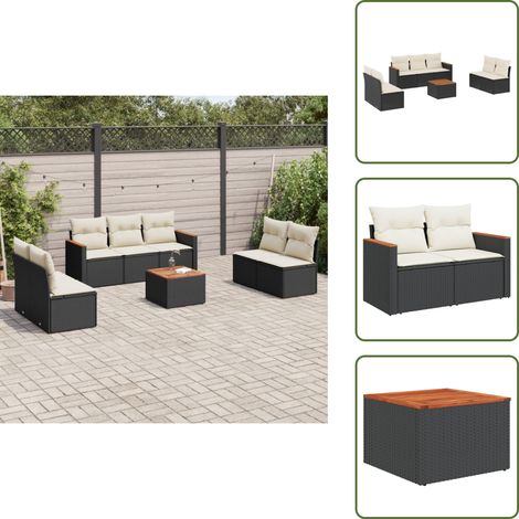 The Living Store Salon de jardin 8 pcs avec coussins noir résine tressée - Ensemble Salon De Jardin - Mobilier De Jardin - Canapé Extérieur - Table De Jardin - Chaise Lounge