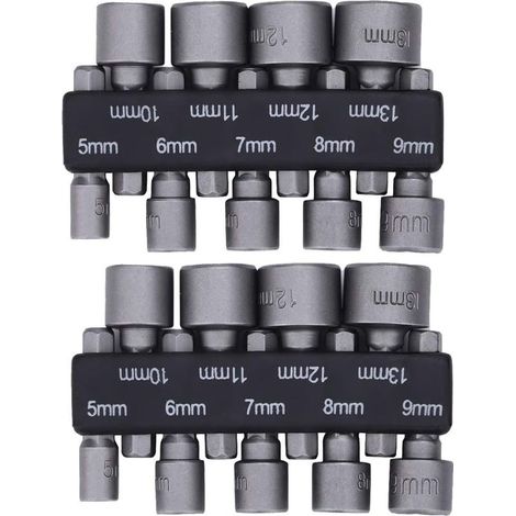 Jeu De Douilles Profondes - 2 × 9 Pièces 5 À 13 mm - Adaptateur 1/4 Pouces Hexagonal - Pour Visseuse À Cliquet Et Perceuse - Kit Complet (1/5)