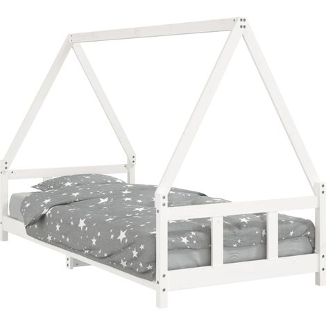 Lit simple Cadre de lit pour enfants blanc 90x200 cm bois de pin massif (1/5)
