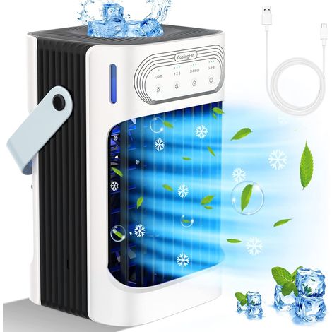 800ml Climatiseur Mobile, Refroidisseur d'air 4 en 1 à Oscillation 120°, Rafraîchisseur d'Air Portable avec Veilleuse 7 Couleurs, 3 Vitesses, Minuteur 2-8H, Mini Clim pour la Maison/Bureau (1/5)