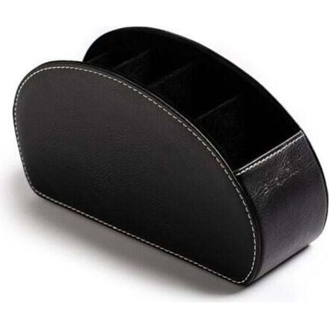 Support Télécommande - Cuir PU - 5 Compartiments - Rangement TV Climatiseur Décodeur - Noir - 21,5 x 12 x 7,5 cm - 1 Pièce