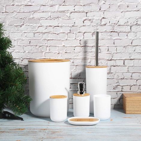 Un Ensemble D'Accessoires de Salle de Bain 6 Pièces, Distributeur de Savon, Porte-Savon, Porte-Brosse à Dents, Gobelet à Chasse d'eau, Porte-Brosse de Toilette, Poubelle (1/5)