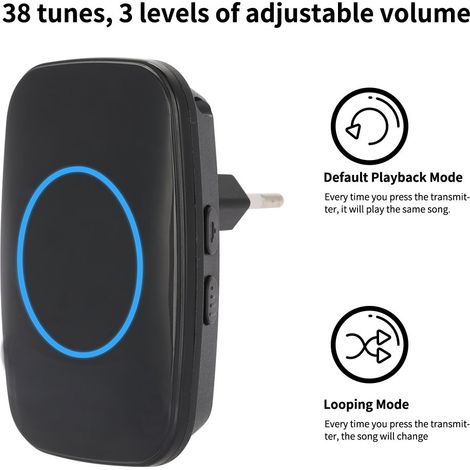 Drahtlose Musik-LED-Türklingel, Außensender, Innenempfänger, 300 m Fernbedienung (EU) (1/5)