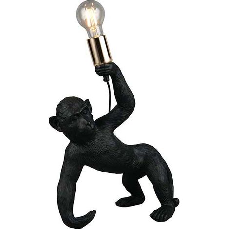 Tischleuchte Affenlampe Dekofigur schwarz Kunststoff E27 Schnurschalter H 42cm