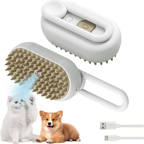 Brosse à vapeur blanche pour animaux de compagnie, avec poignée pliante, brosse à vapeur Rechargeable pour l'épilation et le Massage (1/5)