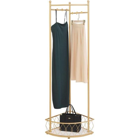 Metal Clothes Rack Shoe Shelf – Corner Wardrobe Storage Net – Mini Size – Gold (1/5)