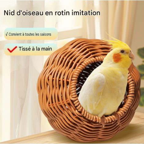 Nid pour oiseaux tressé main couleur marron nid suspendu pour perruche mandarin oiseaux petits et moyens hamster et grand hamster confortable pour cage (1/3)