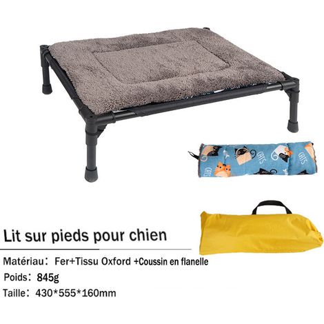 Lit sur pieds pour chien chat lit de camp animal lit surélevé Lit de Camp Extérieur de Chiens avec coussin, Convient au Camping, Plage, Jardin, Terrasse, Balcon avec Sac de Transport, noir