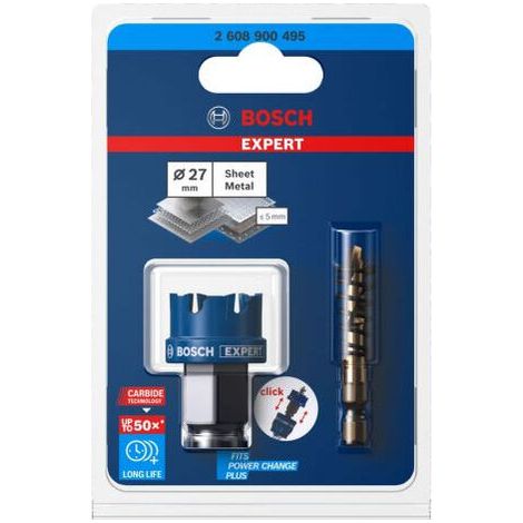 Bosch – Scie trépan carbure pour tôles d'acier Ø27 mm – Longueur 40 mm – Dents affûtées – 2608900495