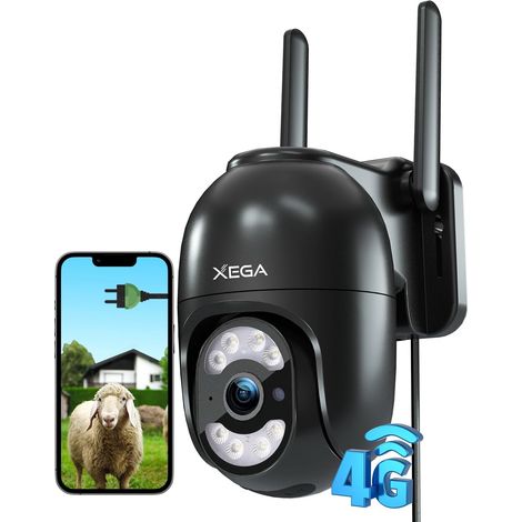4G LTE Caméra Surveillance avec Carte SIM, Filaire 24/7 Enregistrement Continu Extérieure Camera,2K HD Détection Humaine/Mouvement Suivi Automatique Spotlight Sirène,Non WiFi【Chargé par Câble】 (1/5)
