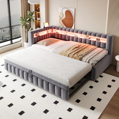 Lit capitonné : canapé-lit convertible 90 x 200 cm. Éclairage LED intégré. Dossier et sommier spacieux. Port USB inclus pour recharger vos appareils électroniques. Référence d’origine : LDU00422AAE. (1/5)