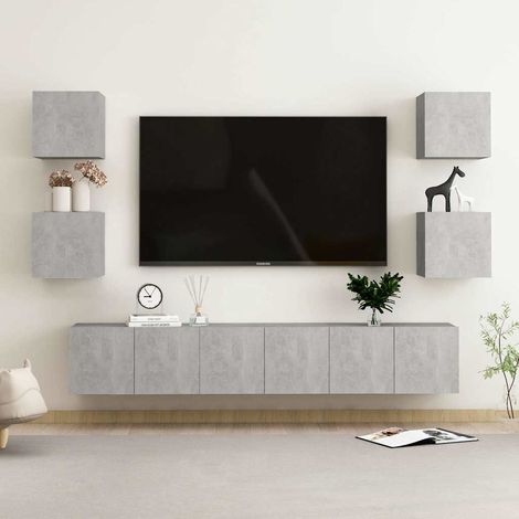 vidaXL Set de muebles de salón 7 pzas madera ingeniería gris hormigón (1/5)