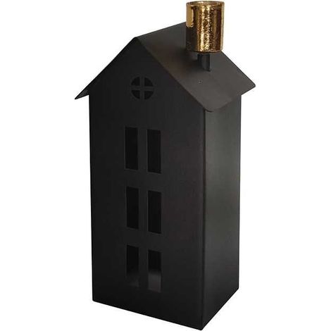 TrendLine Windlicht Metall Haus 22 x 10 cm schwarz gold Deko Windlicht