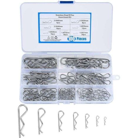 100 pieces of retention pasadores, pasadores partidos con clips R, surtido de pasadores de fijación con springe, pasadores de chaveta para remolque de automobile, (1/4)