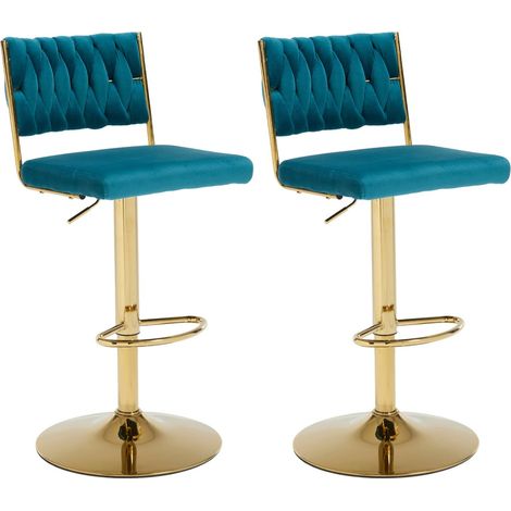 Wahson Barhocker 2er Set Barstuhl Drehbar Küche Thekenhocker mit Metallbeine für Esszimmer, Türkisblau