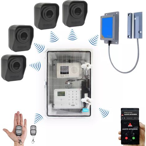 Kit "hangar agricole" - Point d'alerte GSM 4G IP65 + 4 détecteurs de mouvement à piles + 1 d'ouverture (DA600+/KP) (1/5)